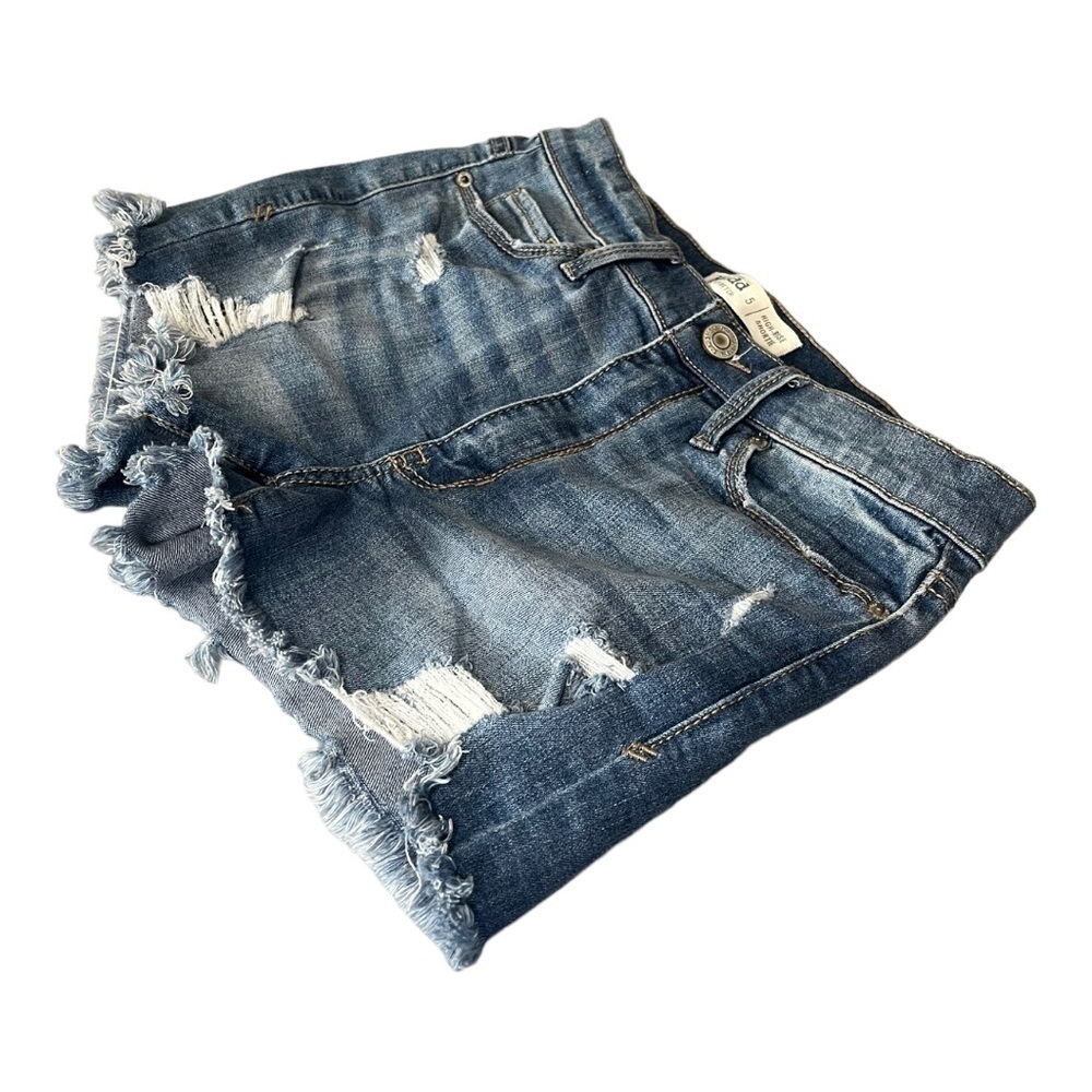 Mudd Flex Stretch High Rise Shortie Juniors Distressed Cut off Denim Shorts
